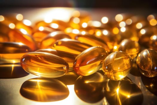 Omega capsules sunlight. Healthy lifestyle. Generate Ai