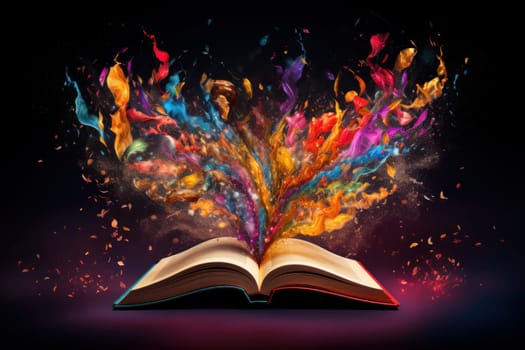 Vibrant Open magic book colorful. School story. Generate Ai