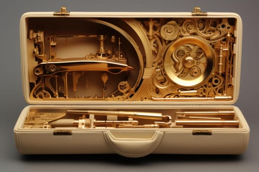 Open suitcase golden. Rich wealth. Generate Ai