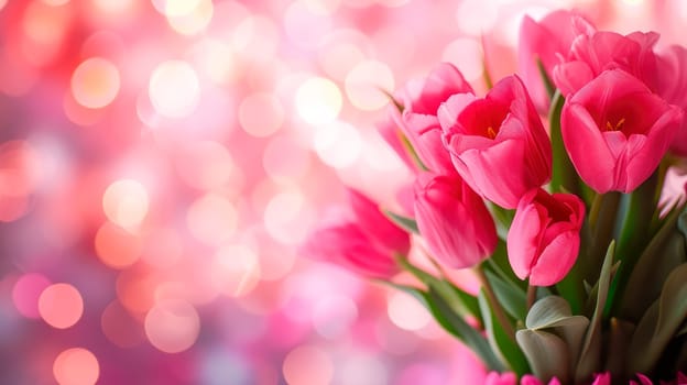 Spring flowers. Tulip bouquet on the bokeh background. AI generated
