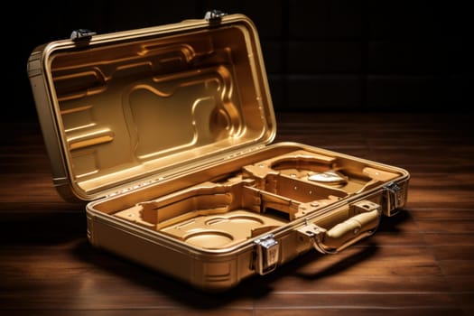 Valuable Open suitcase golden. Rich wealth. Generate Ai