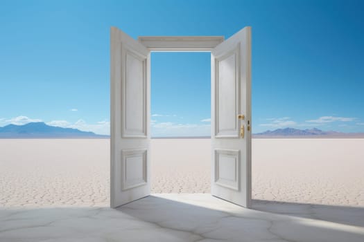 Scorching Open door desert. Surreal future. Generate Ai