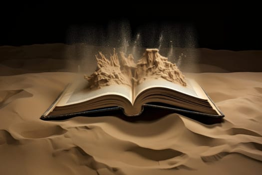 Open book sand. Sea vacation. Generate Ai
