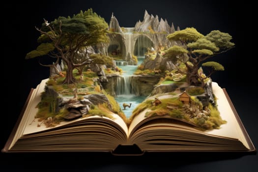 Mysterious Open magic book world. Story mystic. Generate Ai