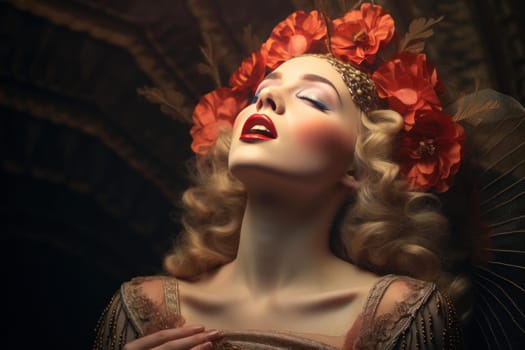 Opera singer female dress. Vocal sound. Generate Ai