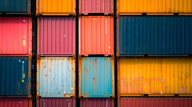 Colorful ship cargo containers stacked up in a port. AI generated