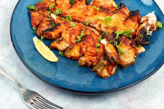 Roasted fillets of mackerel fish. Fried mackerel fish.