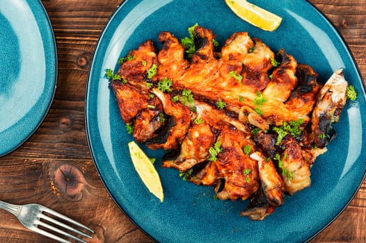Roasted fillets of mackerel fish. Fried mackerel fish.