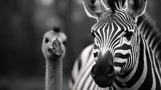A closeup of a monochrome wildlife encounter