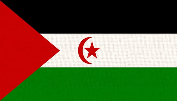 Flag of Western Sahara. flag of Sahrawi Arab Democratic Republic on fabric surface. Fabric texture. National symbol of Sahara on patterned background. African country. illustration