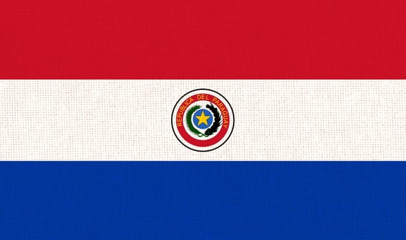Flag of Paraguay. Paraguay flag on fabric surface. Fabric Texture. National symbol. Republic of Paraguay. Paraguay national flag. state symbol