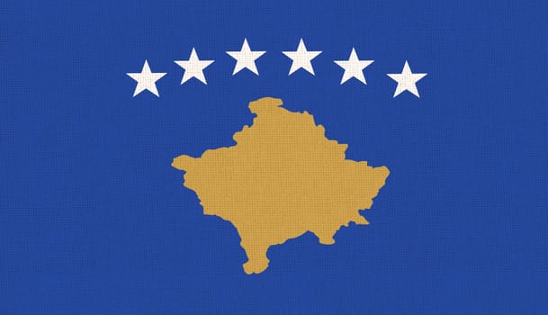 flag of Kosovo. flag of new European country Republic of Kosovo on fabric surface. Fabric texture. Illustration of national symbol of Kosovo. Kosovo official state symbol. partially recognized country