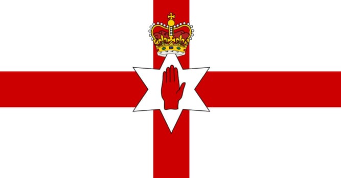 Flag of Northern Ireland. Irish flag on fabric surface. Northern Irish national flag on textured background. Republic of Northern Ireland. European country. State symbol of Northern Ireland