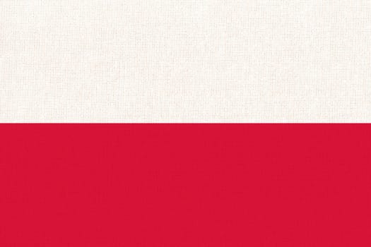 Flag of Poland. Polish flag on fabric surface. Polish national flag on textured background. Fabric Texture. Republic of Poland. European country. State symbol of Poland