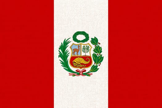 Flag of Peru. Peruvian flag on fabric surface. Republic of Peru. Peru national flag. state symbol. Fabric texture. National symbol.