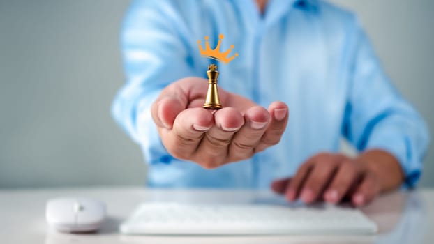 Businessman holding a king fighting Represents concept of competition and strategy adjustment for competitors in business.
