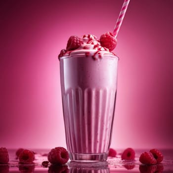 delicious strawberry milkshake with a straw