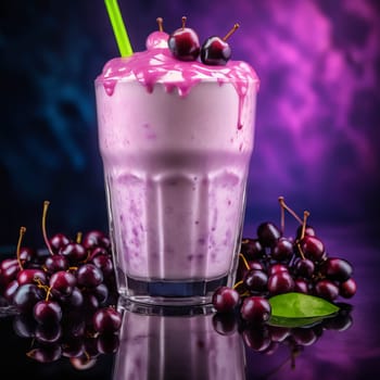 Delicious chokeberry milkshake with a straw