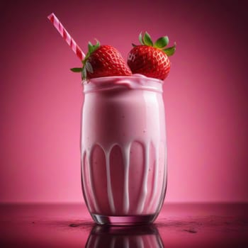 delicious strawberry milkshake with a straw