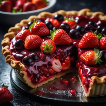 Delicious sliced wild fruits tart, top shot