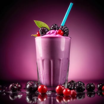 Delicious wild fruit milkshake with a straw