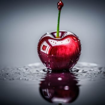 Macro shot of cherry in water puddle