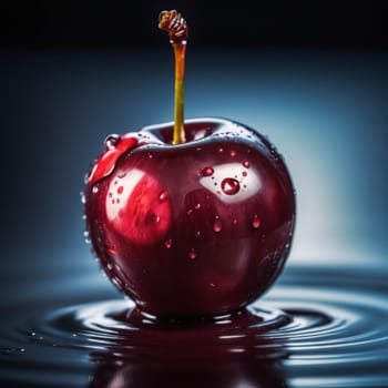 Macro shot of cherry in water puddle