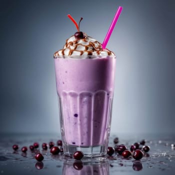 Delicious chokeberry milkshake with a straw