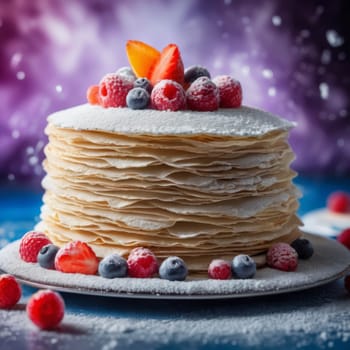 Delicious crepe cake with berries