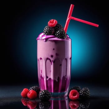 Strawberry milkshake in glass with straw
