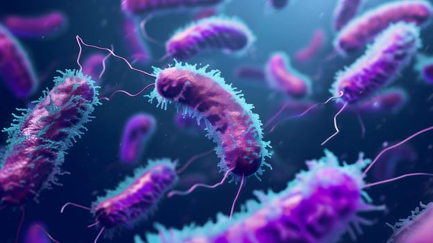 purple colored bacterium rod monoculture Escherichia coli. Neural network generated in January 2024. Not based on any actual scene or pattern.