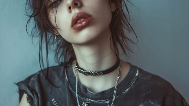 Modern grunge woman in closeup. Created using AI generated technology and image editing software.