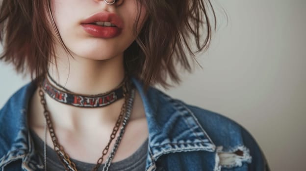 Grunge fashion close up with denim details. Created using AI generated technology and image editing software.