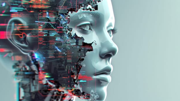Cybernetic interface portrait. Created using AI generated technology and image editing software.
