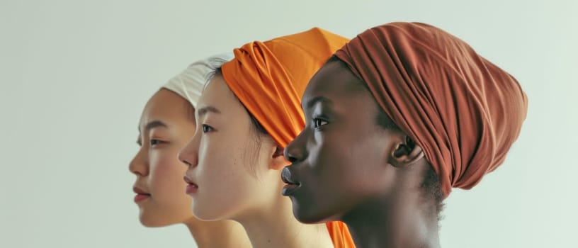Portrait series with headscarves. Created using AI generated technology and image editing software.