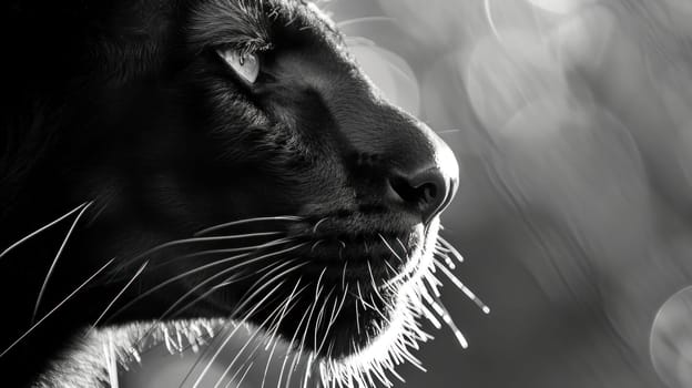 Majestic panther closeup. Copy space. Created using AI generated technology and image editing software.