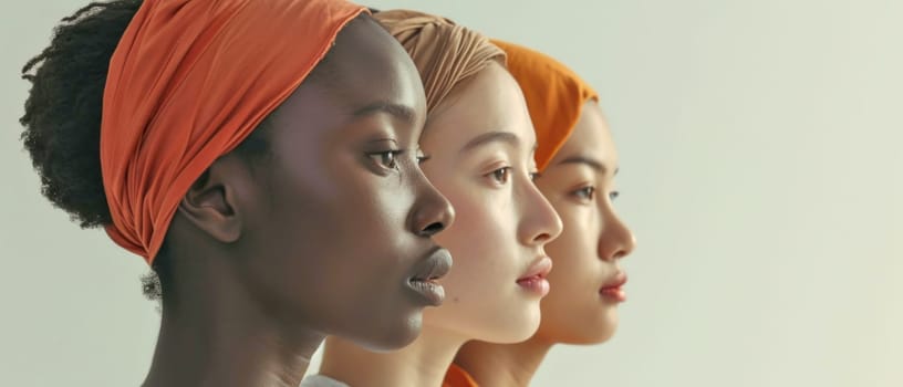 Portrait series with headscarves. Created using AI generated technology and image editing software.