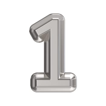 Steel font Number 1 ONE 3D rendering illustration isolated on white background