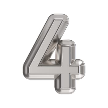 Steel font Number 4 FOUR 3D rendering illustration isolated on white background