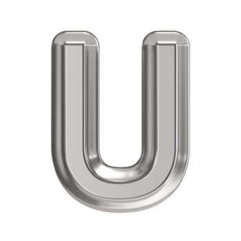 Steel font Letter U 3D rendering illustration isolated on white background