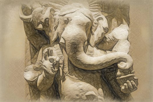 Ganesha illustration. Induism religion - elephant god, Indian traditional culture