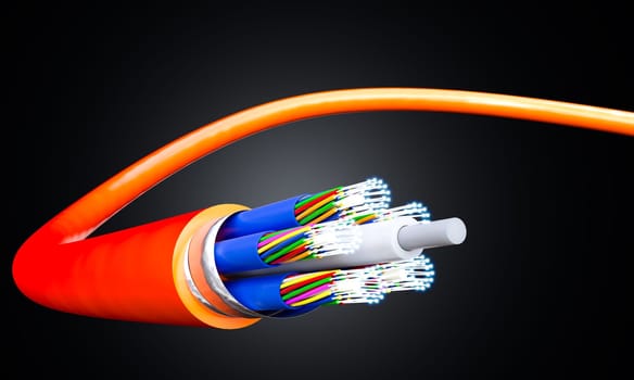 orange fibre optic cable, fast internet connection. 3d render