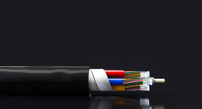 fibre optic cable on a black background. 3d render