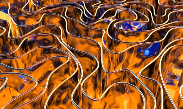 abstract background of voluptuous reflective metal waves. 3d render