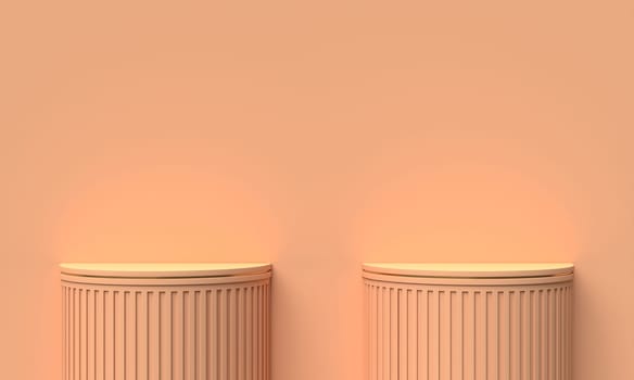 podiums in the form of peach-coloured Greek columns. 3d render