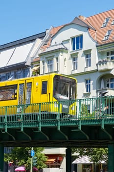 The U2 subway train U-Bahn on its journey through the Berlin district of Prenzlauer Berg