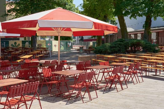 Abandoned beer garden without guests in the city center of Berlin