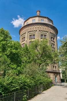 the oldest water tower, Wasserturm, dicker Hermann in the city of Berlin dating from 1877, today with sought-after apartments in the Prenzlauer Berg district