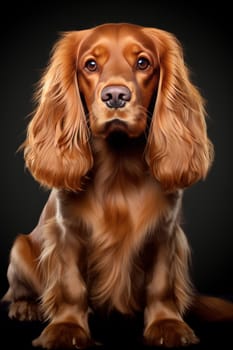 Cute red Cocker Spaniel on dark background, artificial art