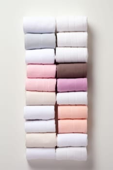 Stack of folded Towels on bright background. artificial art